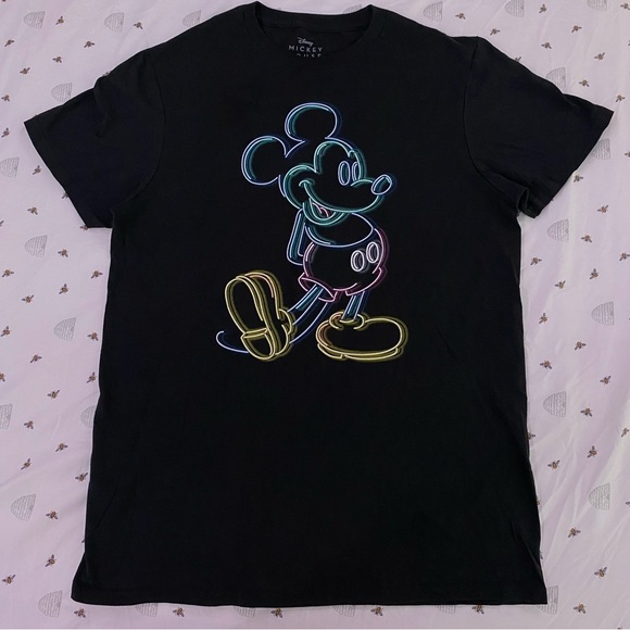 Disney Tops - mickey mouse neon sign EUC graphic print tee tshirt shirt